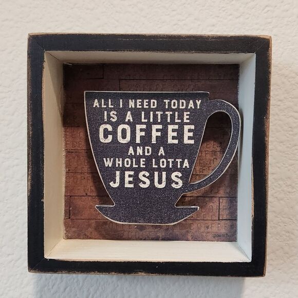 🔺️"Coffee and Jesus" 5x5 Wood Tabletop/Wall Decor Sign - Picture 2 of 5